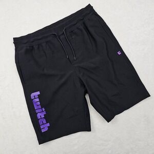 Twitch Stream Shorts Mens Medium Athletic Black Purple Logo Drawstring Gamer